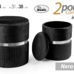 2 POUF CILINDRICO CONTENITORE MODERNO POGGIAPIEDI SGABELLO VELLUTO NERO H44-38cm
