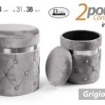 2 POUF CILINDRICO CONTENITORE MODERNO POGGIAPIEDI SGABELLO VELLUTO ARGENTO 44-38