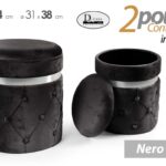 2 POUF CILINDRICO CONTENITORE MODERNO POGGIAPIEDI SGABELLO VELLUTO NERO H44-38