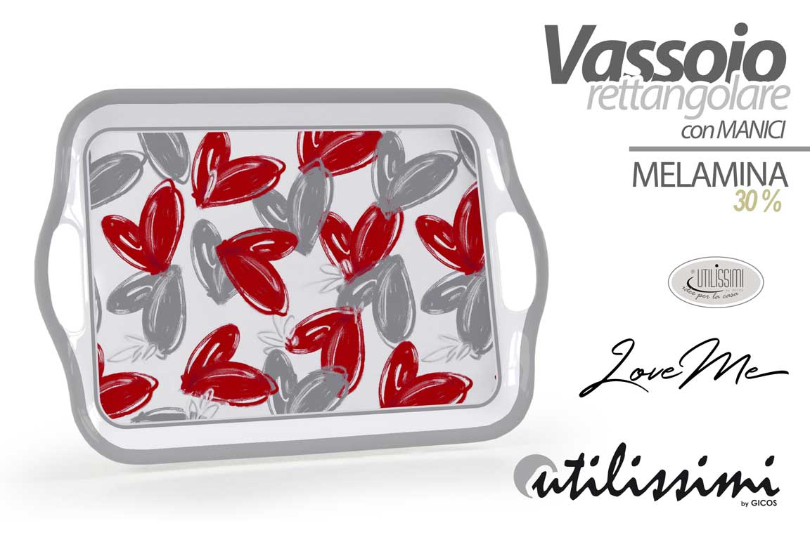 8025569905605 Vassoio colazione bibite cucina rettangolare portata melamina love cuori 35*25 - immagine 1