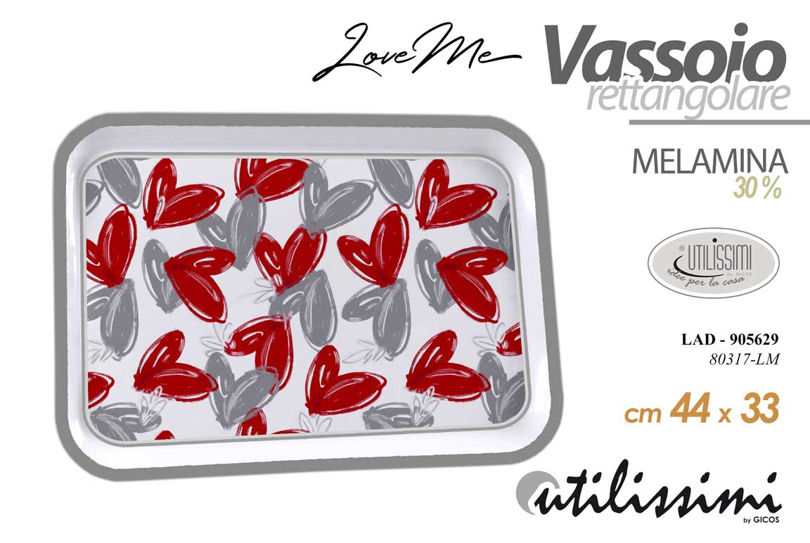 8025569905629 Vassoio colazione bibite cucina rettangolare portata melamina love cuori 44*33 - immagine 1