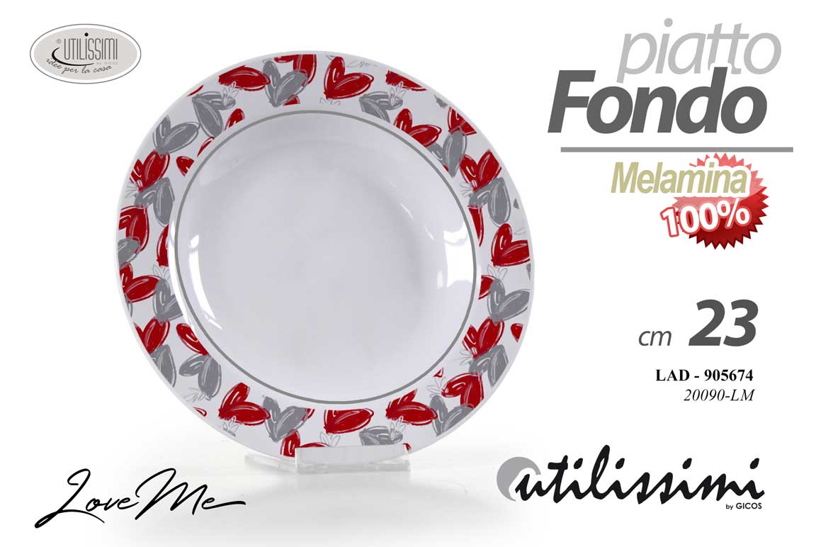 8025569905674 Piatto fondo tondo cuore giardino barca campeggio mare melamina cuori 25 cm - immagine 1