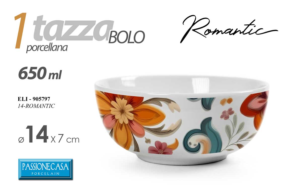 8025569905797 Tazza colazione bolo latte cereali porcellana fiori color romantico 650 ml - immagine 1