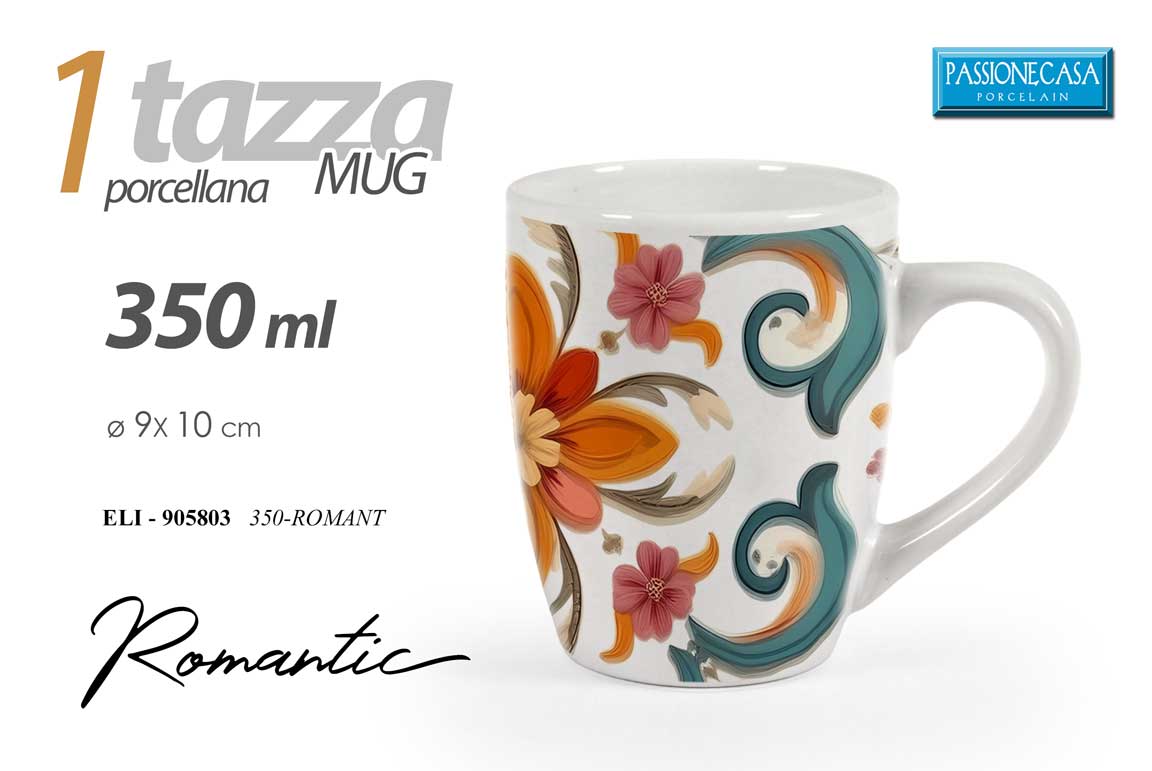 8025569905803 Tazza mug moderna latte the tisana colazione porcellana fiori romantico 350 ml - immagine 1