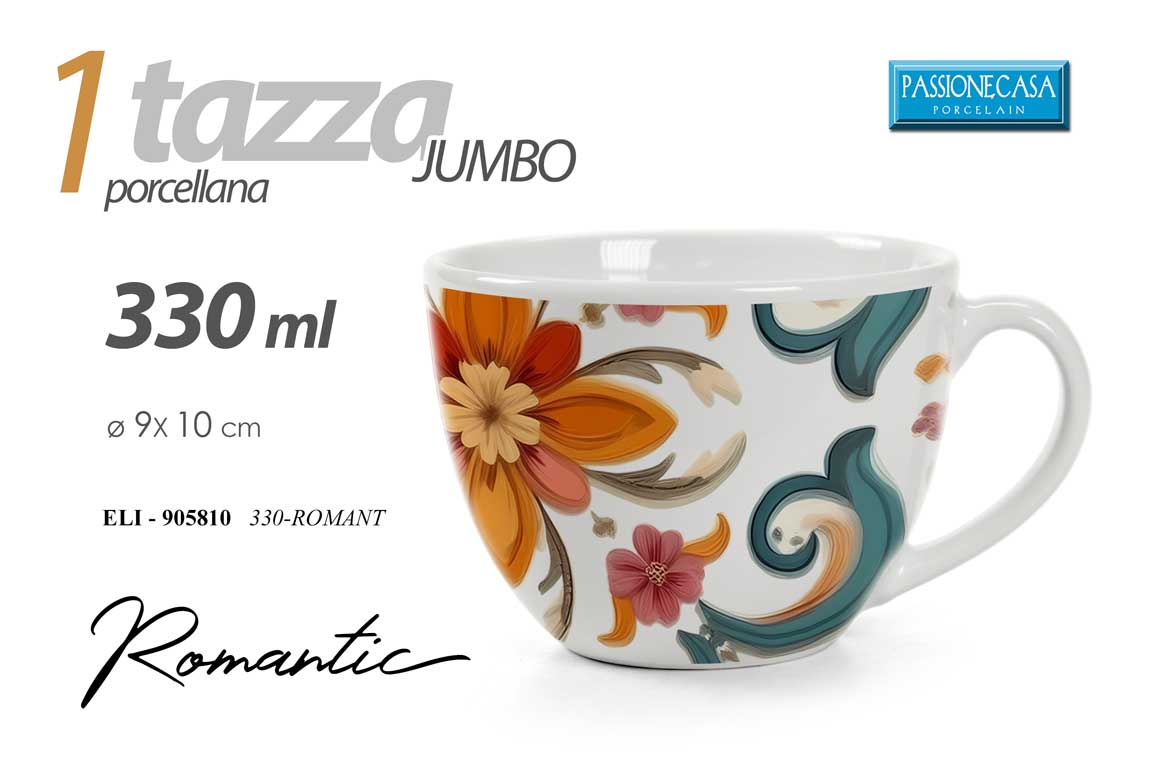 8025569905810 Tazza colazione jumbo latte cereali porcellana fiori color romantico 330 ml - immagine 1