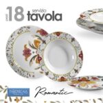 SET SERVIZIO PIATTI TAVOLA 18 PEZZI PORCELLANA DOLCE FONDO PIANO ROMANTICO FIORI