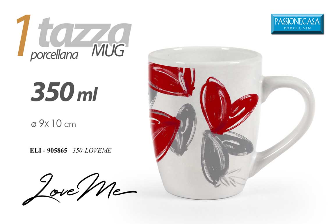 8025569905865 Tazza mug moderna latte the tisana colazione porcellana bianca cuori love 350 ml - immagine 1