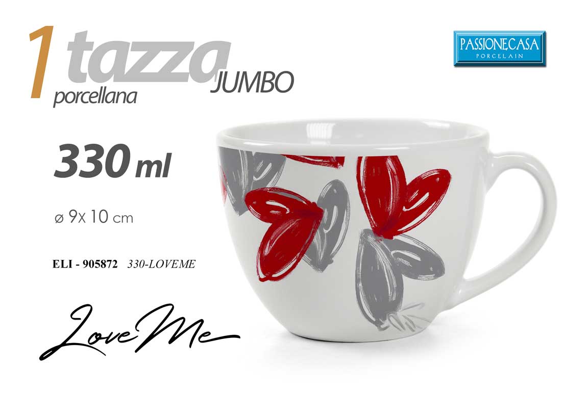 8025569905872 Tazza colazione jumbo latte cereali porcellana bianca cuore cuori love 330 ml - immagine 1