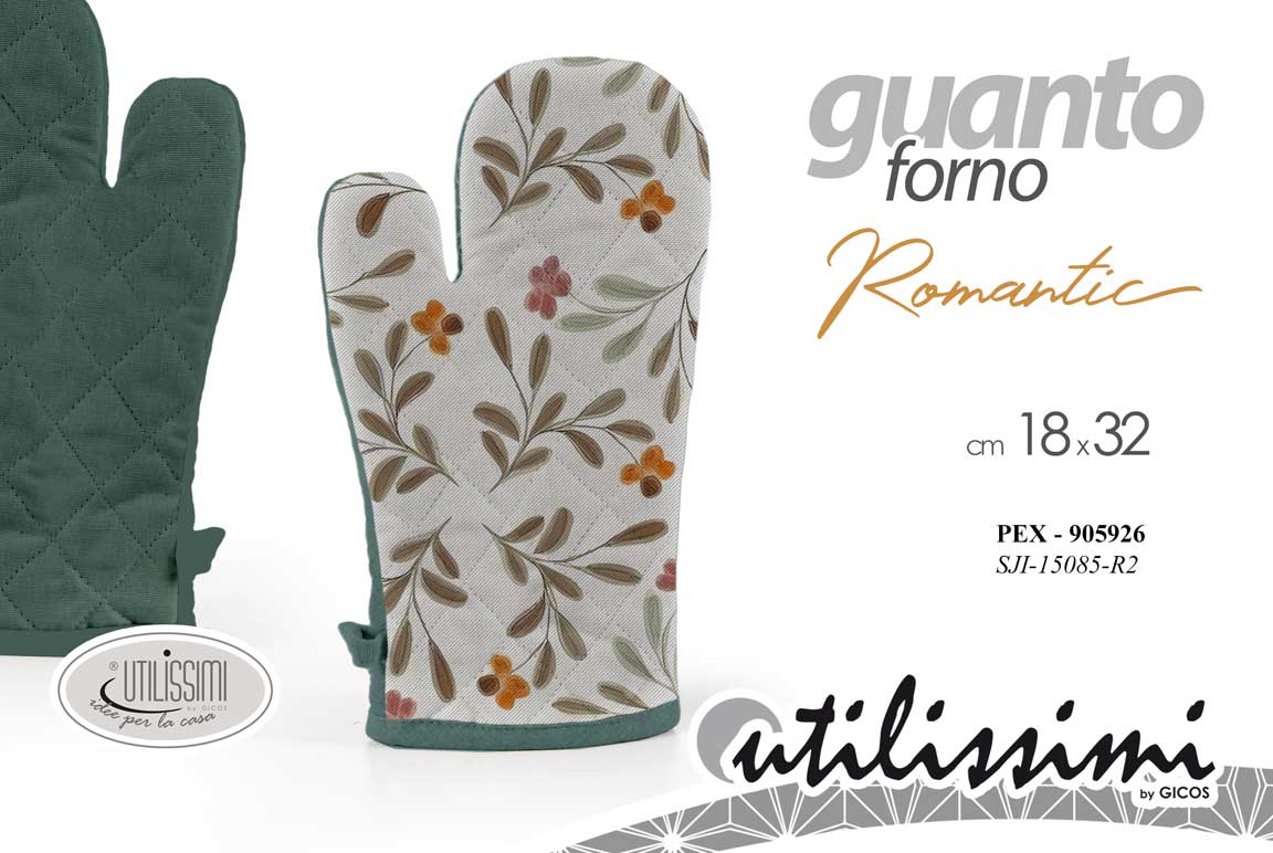 8025569905926 Guanto forno presina cucina romantico fiori bianco verde moderno imbottito 32 cm - immagine 1