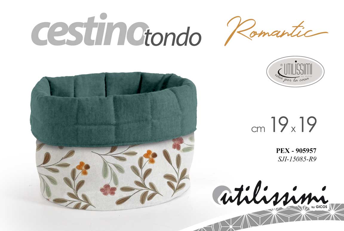 8025569905957 Cestino tondo pane portapane cesto cesta cucina fiori romantico tessuto 19*19 cm - immagine 1