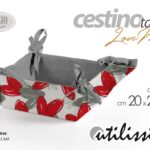 Cestino quadrato pane portapane cesto love me cuori bianco rosso grigio 20*9 cm