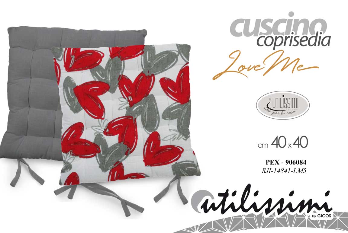 8025569906084 Cuscino coprisedia imbottito cuori cuore rosso grigio cucina moderno 40x40 cm - immagine 1