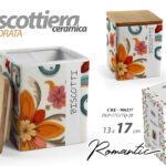 BISCOTTIERA CERAMICA CONTENITORE BISCOTTI TAPPO LEGNO ERMETICO FIORI RM 15*13cm