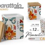 BARATTOLO CAFFè CERAMICA ERMETICO COPERCHIO LEGNO QUADRO FIORI ROMANTIC 12*9 CM