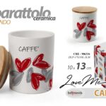 BARATTOLO CAFFè CERAMICA ERMETICO COPERCHIO LEGNO TONDO LOVE CUORI CUORE 13*10cm