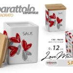 BARATTOLO cucina SALE CERAMICA ERMETICO LEGNO QUADRATO LOVE CUORI 12*9 cm