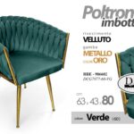 POLTRONA VELLUTO VERDE SEDIA GAMBE METALLO ORO DESIGN CLASSIC MODERNO 80*63*43cm