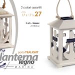 LANTERNA PORTACANDELA ANCORA MARE LEGNO TEA LIGHT BIANCO BLU ANTIC ASSOR 27*17