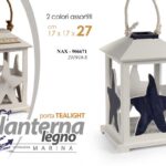 LANTERNA PORTACANDELA LEGNO STELLA MARINA TEA LIGHT BIANCO BLU ANTIC ASSOR 27*17