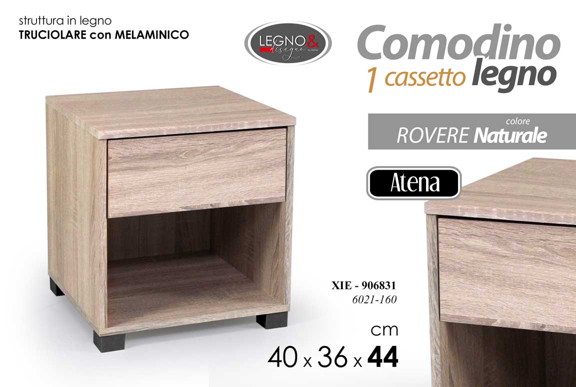 8025569906831 COMODINO MODERNO 1 CASSETTO RIPIANO SALVASPAZIO ROVERE NATURALE LEGNO 44*40*36cm - immagine 1