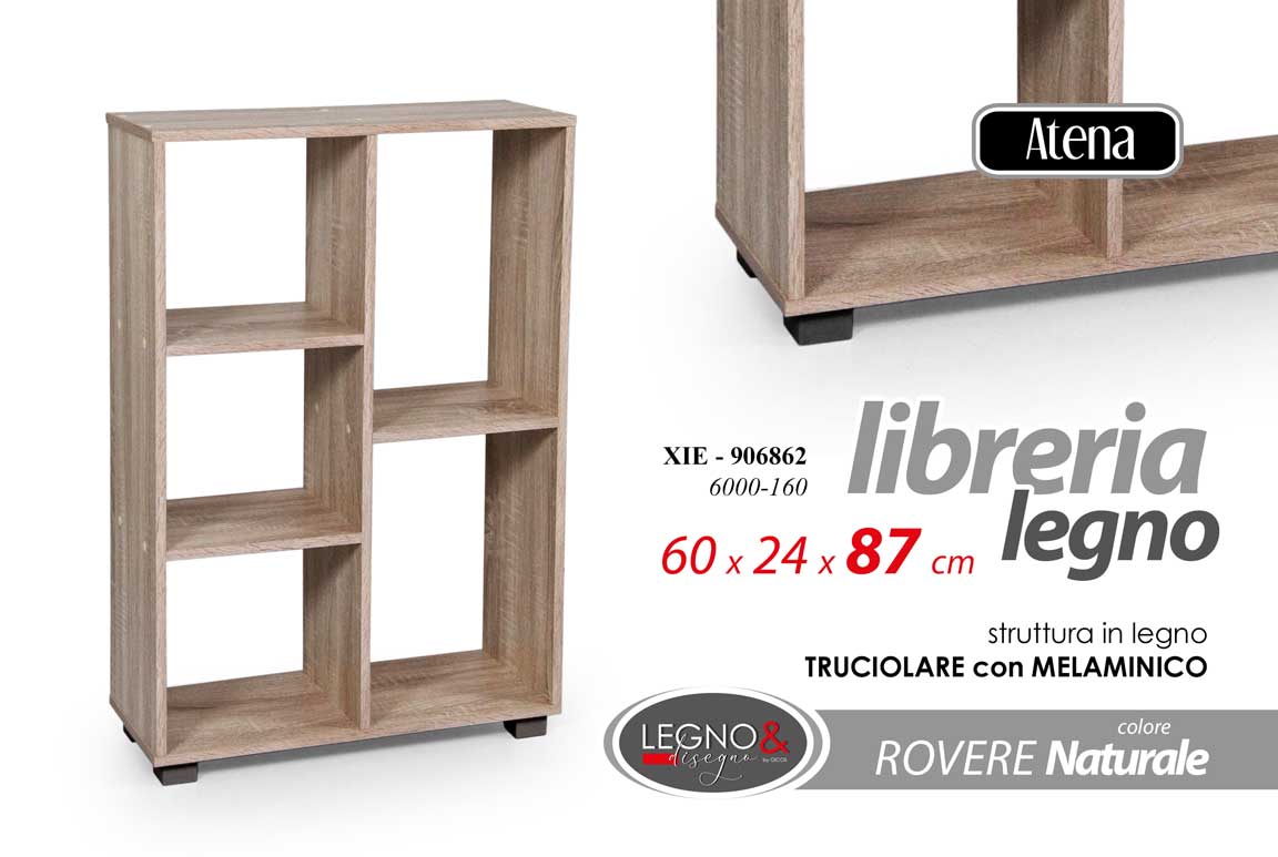 8025569906862 LIBRERIA SCAFFALE SALVASPAZIO MODERNA 5 RIPIANI BASSO ROVERE NATURALE h87*60*24 - immagine 1