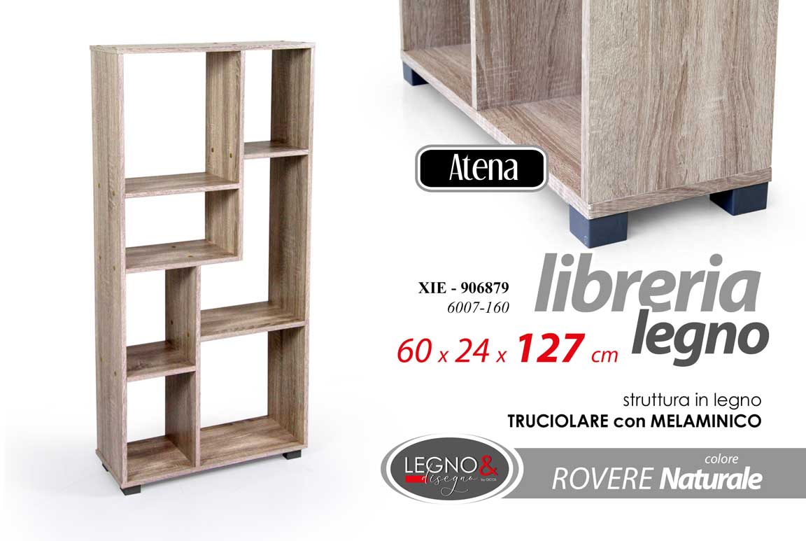 8025569906879 LIBRERIA SALVASPAZIO MODERNA SCAFFALE 7 RIPIANI NATURALE ROVERE LEGNO h127*60*24 - immagine 1