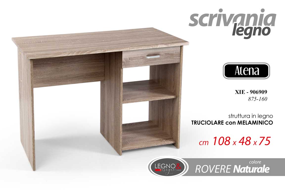 8025569906909 SCRIVANIA TAVOLO SCRITTOIO SALVASPAZIO PORTA PC MODERNO LEGNO NATUR 108*48*h75cm - immagine 1