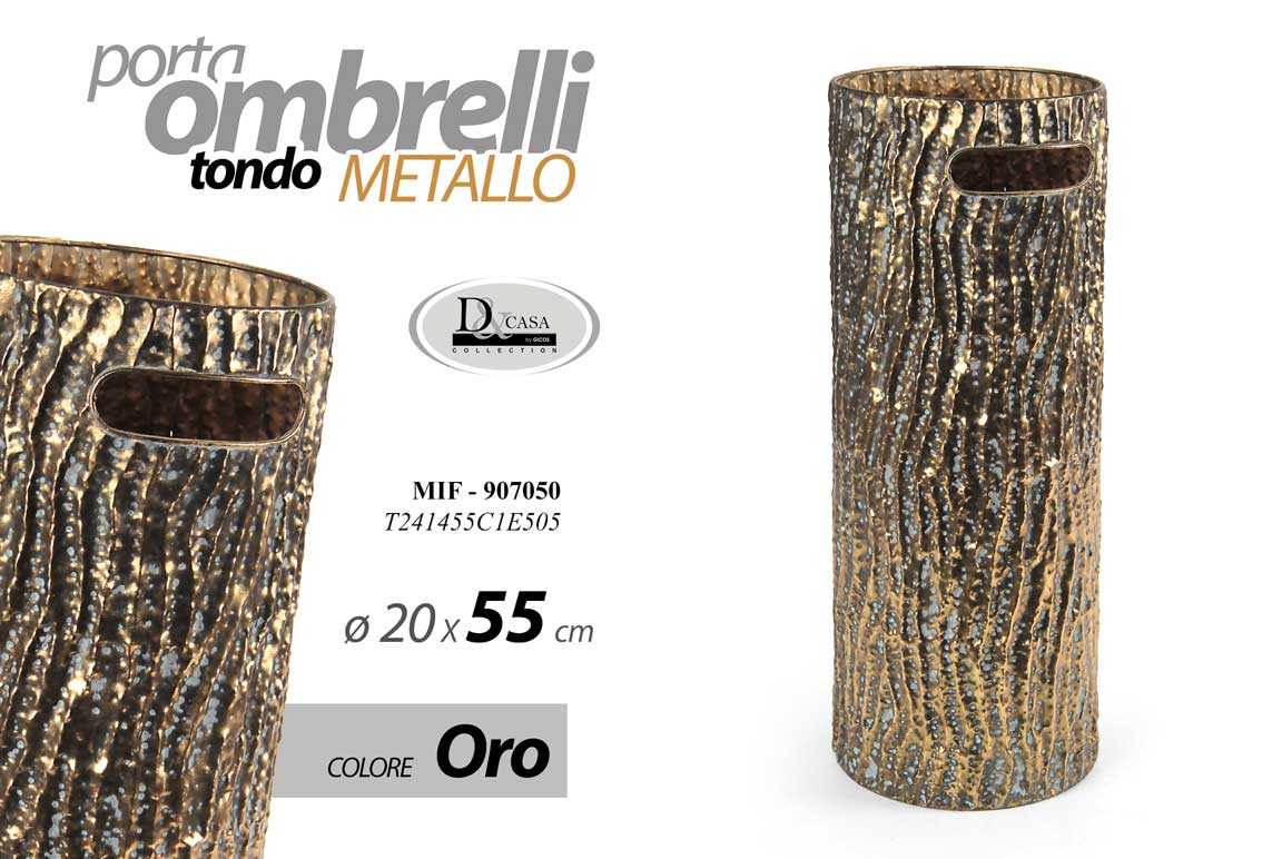 8025569907050 PORTA OMBRELLI METALLO TONDO RILIEVO DORATO CLASSICO MODERNO ORO BRONZO 55*20 cm - immagine 1