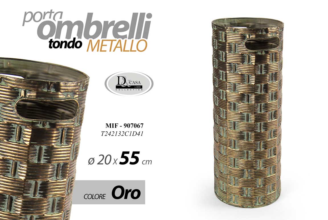 8025569907067 PORTA OMBRELLI METALLO ANTICATO TONDO RILIEVO CLASSICO MODERNO ORO BRONZO 55*20 - immagine 1