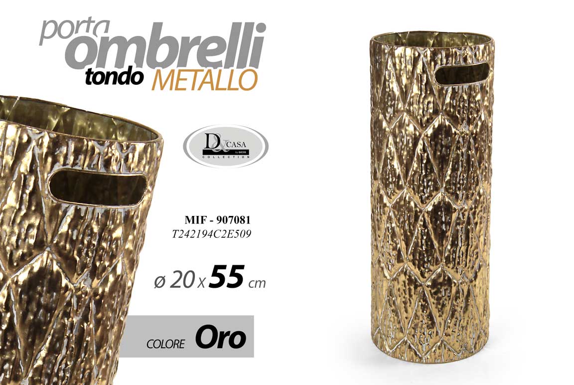 8025569907081 PORTA OMBRELLI METALLO ANTICATO TONDO RITAG CLASSICO MODERNO ORO BRONZO 55*20cm - immagine 1