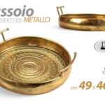 VASSOIO METALLO DORATO ANTICATO COL BRONZO ORO MANICI CLASSICO VINTAGE 49*46*13