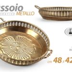 VASSOIO METALLO DORATO ANTICATO COL BRONZO ORO MANICI CLASSICO VINTAGE 48*42*10