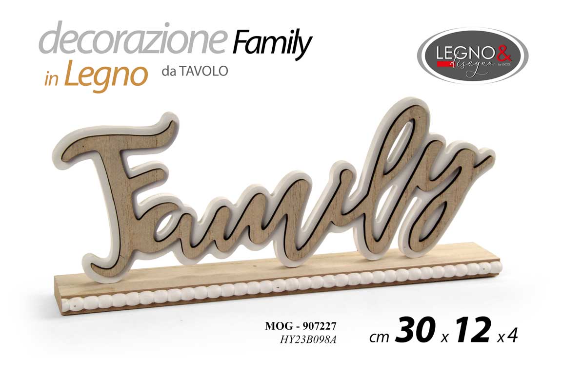 8025569907227 DECORAZIONE DA TAVOLO PARETE SCRITTA LEGNO FRASE FAMIGLIA FAMILY 30*12*4 cm - immagine 1