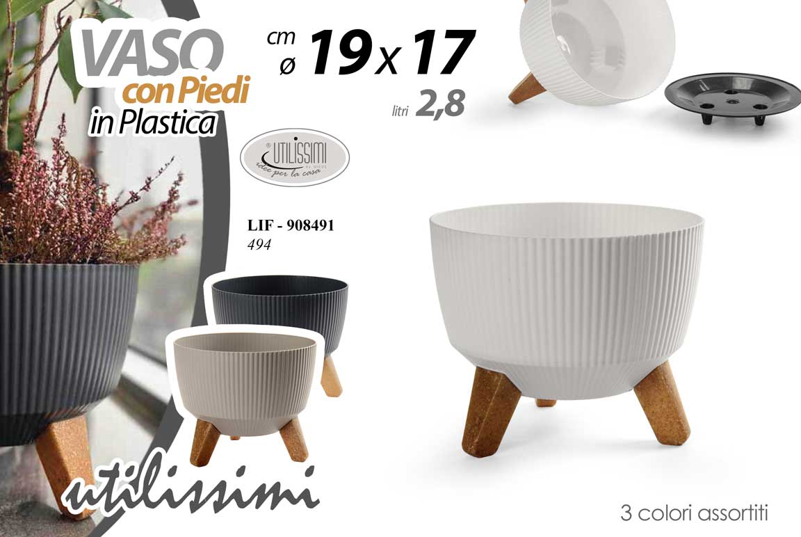 8025569908491 VASO CON PIEDI PIANTE GRASSE FIORI SEMI VIVAI PLASTICA SOTTOVASO COLOR 19*17 cm - immagine 1