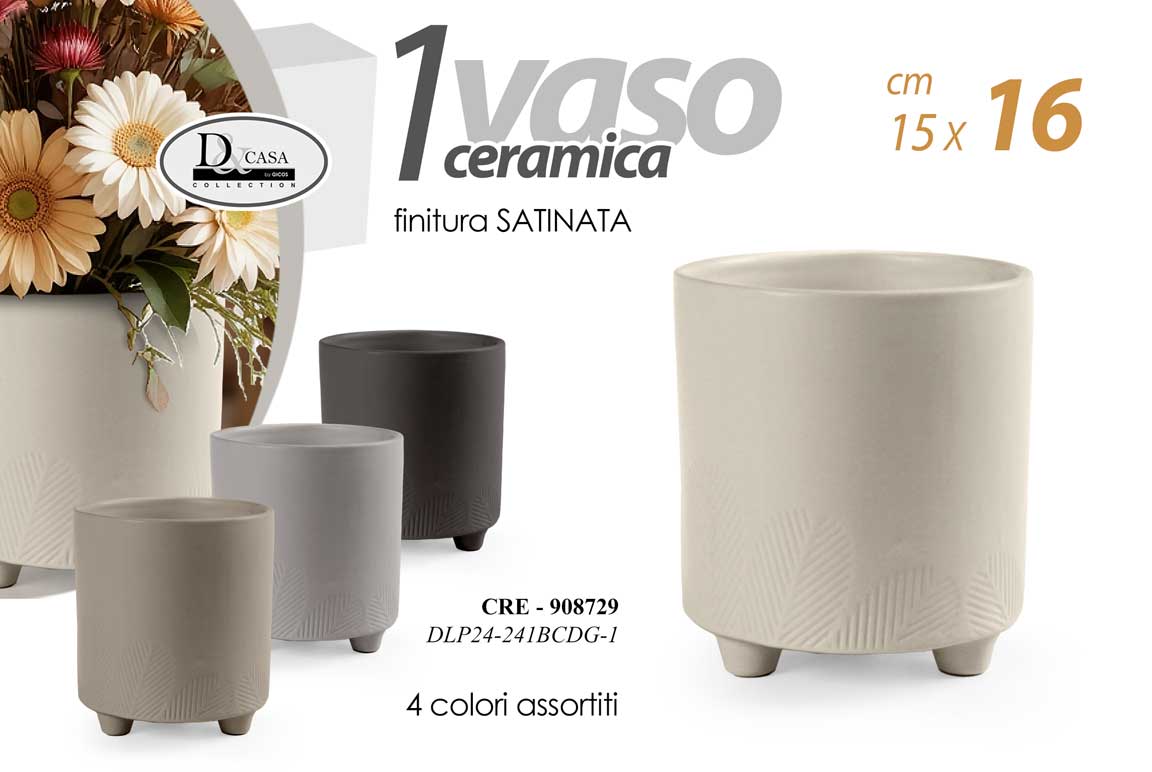 8025569908729 VASO PIANTE FIORI RILIEVO FOGLIE CERAMICA SATINATO CLASSICO MODERNO ASS 16 cm - immagine 1