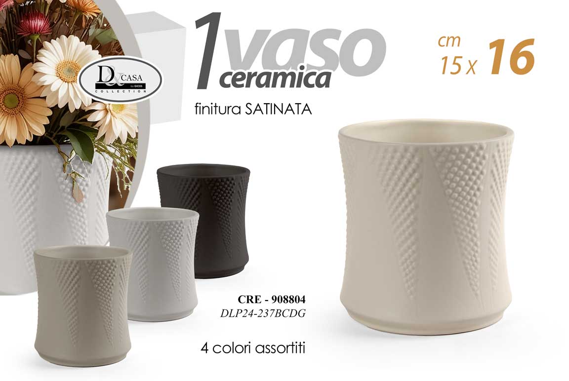 8025569908804 VASO PIANTE FIORI SATINATO CERAMICA CLASSICO MODERNO VINTAGE DESIGN ASSOR 16 cm - immagine 1