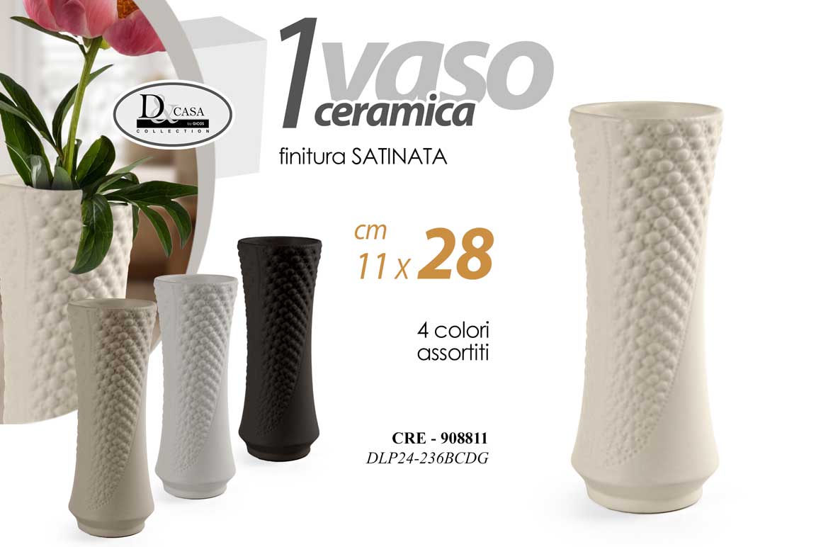 8025569908811 VASO FIORI SATINATO DESIGN CERAMICA CLASSICO MODERNO VINTAGE TESTURIZZA ASS 28cm - immagine 1