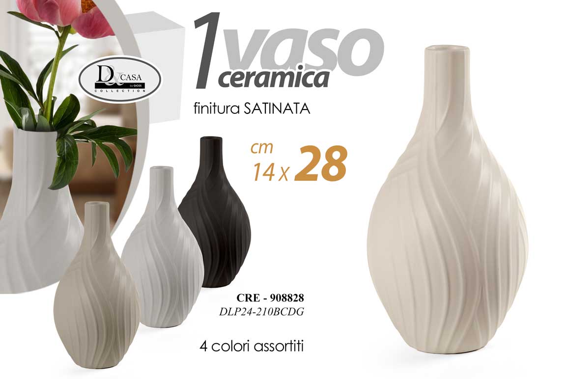 8025569908828 VASO COLLO STRETTO FIORI SATINATO DESIGN CERAMICA CLASSICO MODERNO VINTAGE 28 cm - immagine 1