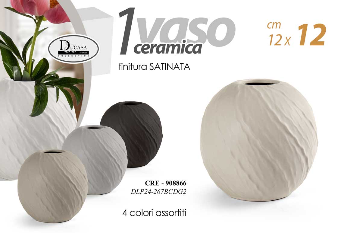 8025569908866 VASO SFERA PIANTE FIORI CERAMICA SATINATO CLASSICO MODERNO VINTAGE ASS 12*12 - immagine 1
