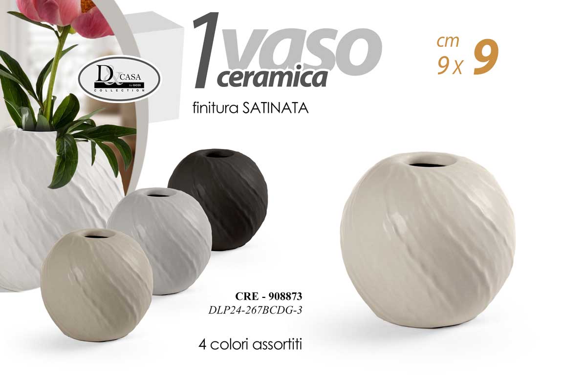 8025569908873 VASO SFERA PIANTE FIORI CERAMICA SATINATO CLASSICO MODERNO VINTAGE ASSOR 9*9 CM - immagine 1