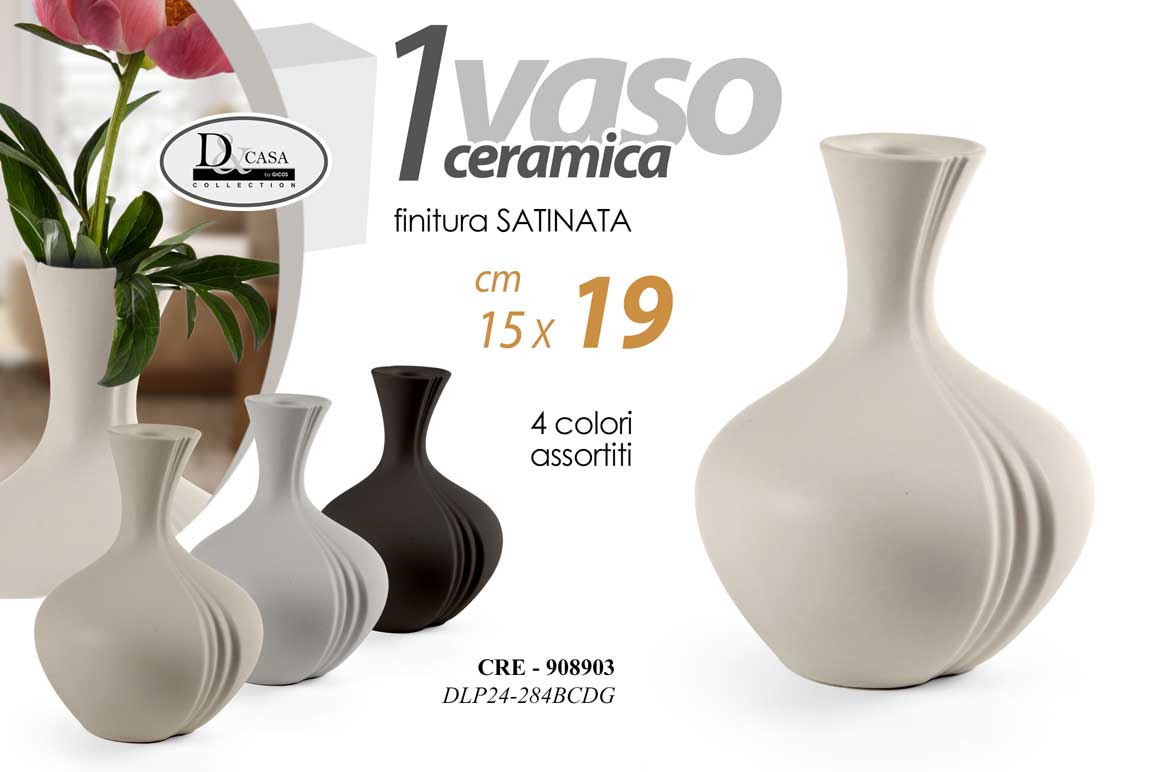 8025569908903 VASO COLLO STRETTO FIORI SATINATO SOTT CERAMICA CLASSICO MODERNO VINTAGE 19*15cm - immagine 1