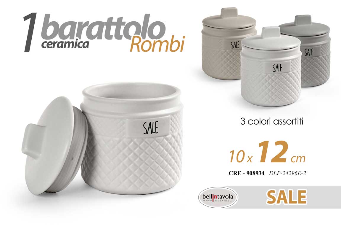 8025569908934 Barattolo sale tondo cucina ceramica design rombi moderno elegante col ass 12 cm - immagine 1