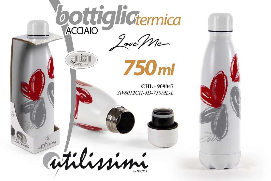 8025569909047 THERMOS BORRACCIA BOTTIGLIA TERMICA ACCIAIO VIAGGIO CAMPEGGIO MARE CUORI 750 ML - immagine 1