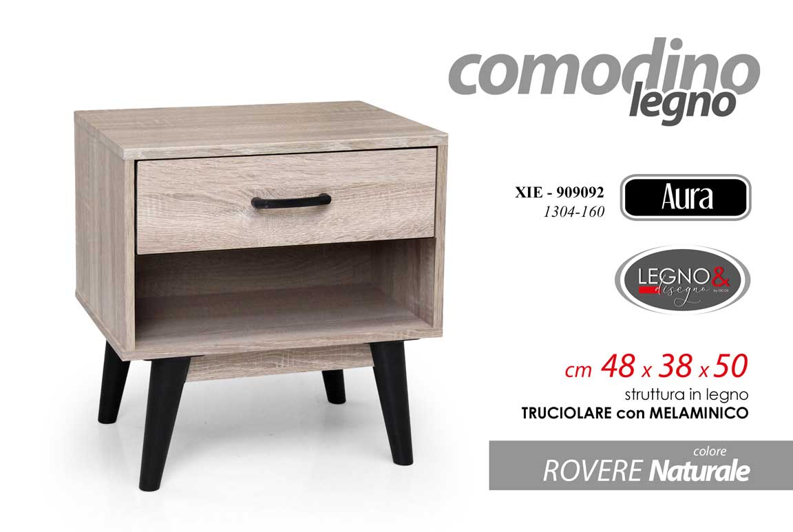 8025569909092 COMODINO MODERNO CASSETTO RIPIANO SALVASPAZIO ROVERE MARRONE LEGNO 50*48*38 cm - immagine 1