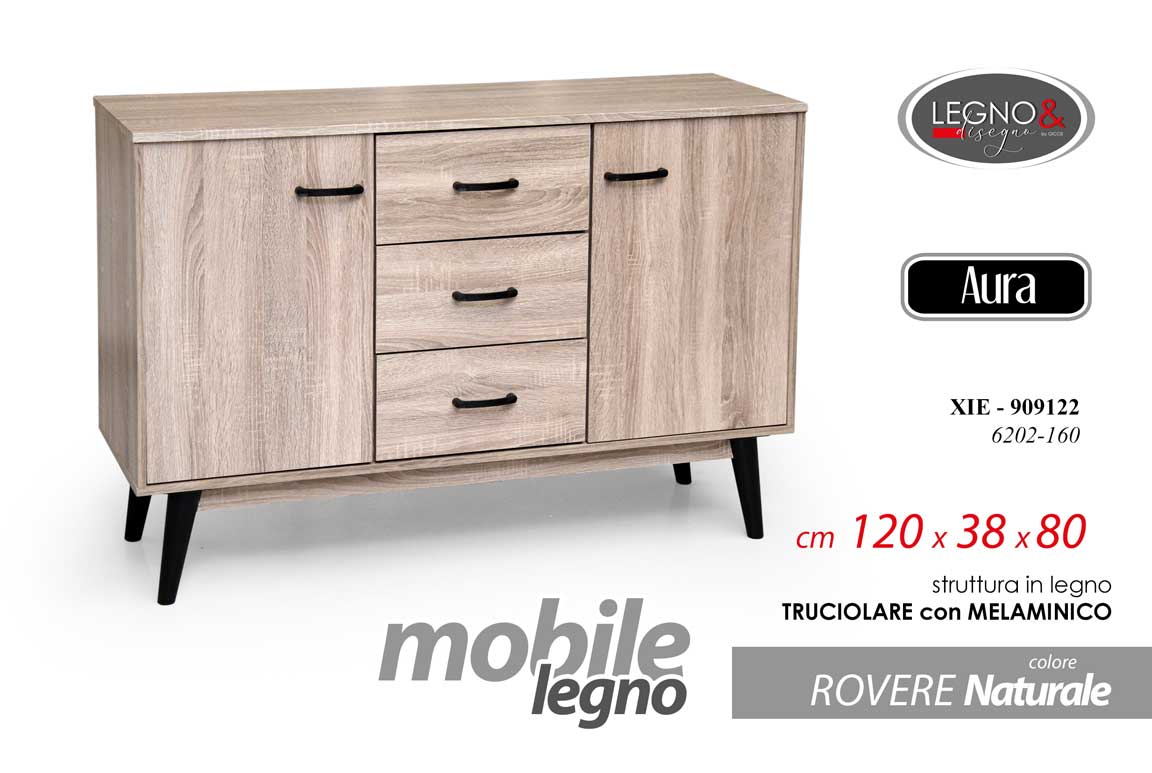 8025569909122 MOBILE SALOTTO CUCINA INGRESSO CREDENZA ROVERE NATURALE ANTE CASSETTI 120*38*h80 - immagine 1