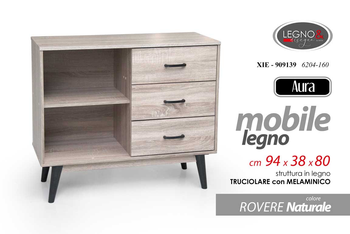 8025569909139 MOBILETTO SALVASPAZIO CASSETTIERA MODERNO BASSO ARMADIETTO RO NATURALE 94*38*h80 - immagine 1