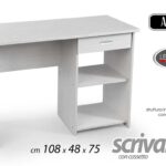 SCRIVANIA TAVOLO SCRITTOIO SALVASPAZIO PORTA PC MODERNO BIANCO LEGNO 108*48*h75