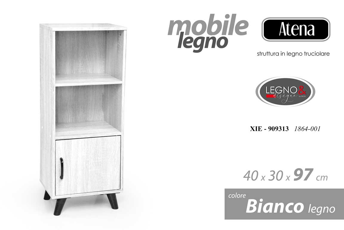 8025569909313 LIBRERIA MOBILETTO SCAFFALE ANTA 2 RIPIANI ARMADIO BIANCO LEGNO MODERNO 97*40*30 - immagine 1