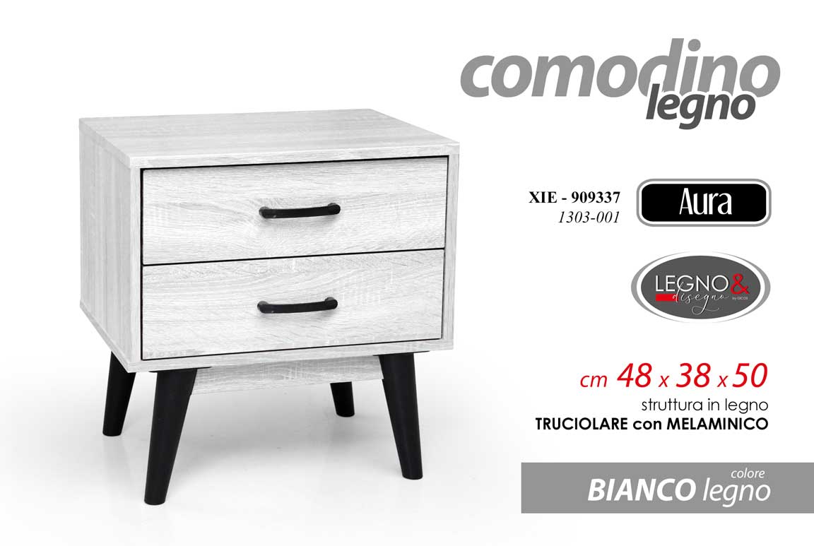 8025569909337 COMODINO MODERNO 2 CASSETTI SALVASPAZIO ROVERE BIANCO LEGNO ROVERE 50*48*38 cm - immagine 1