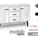 MOBILE SALOTTO CUCINA INGRESSO CREDENZA ROVERE BIANCO ANTE CASSETTI 120*38*h80cm